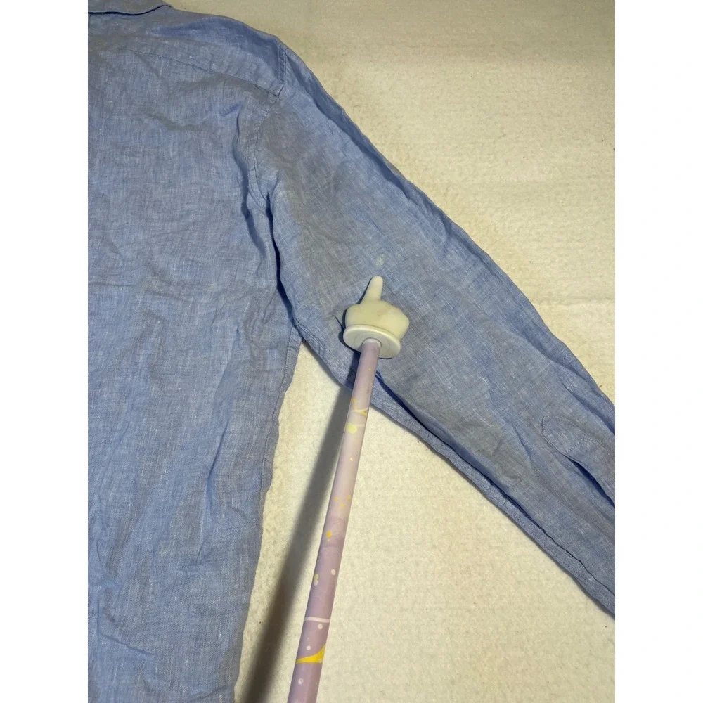 Banana Republic Mens Camden Standard Fit 100% Linen Long Sleeve Shirt Blue L